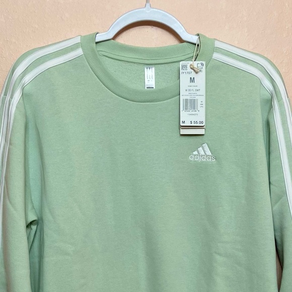Adidas 3-Stripe Cotton Fleece Crewneck Sweatshirt - Picture 4 of 5